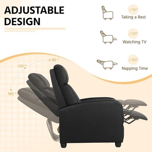 Yaheetech Recliner Chair PU Leather Recliner Sofa Home Theater Seating with Lumbar Support Overstuffed High-Density Foam & Pocket Springs, Push Back Recliners Armchair for Living Room