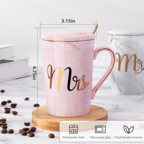 Gifts for Anniversary Bride and Groom, 14oz Ceramic Mr and Mrs Mug Set with Real Gold Foil, Greeting Card, Gift Box Biching Wedding Gifts for Couples 2026, Bridal Shower Engagement Gift B0CF3SG6DX