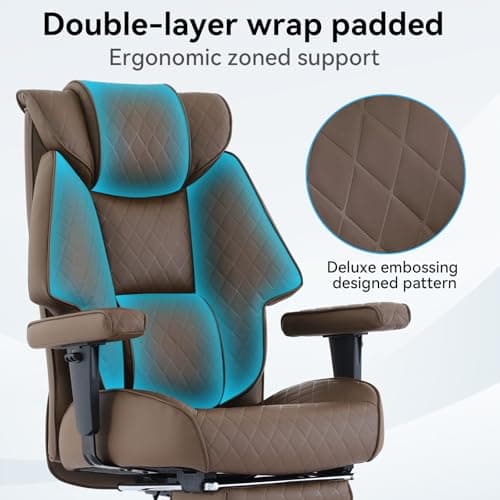 EXCEBET Big and Tall Office Chair with Footrest, PU Leather High Back Executive Office Chair 400lbs, Ergonomic Computer Chairs Lumbar Support for Heavy People (Brown)