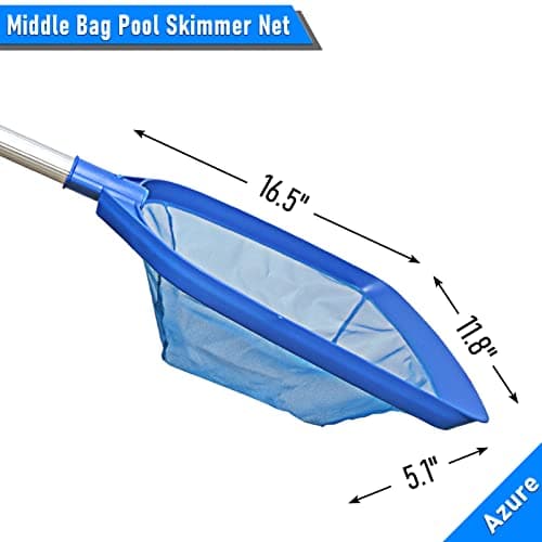 Poolvio Swimming Pool Leaf Skimmer Net, with 5 Sections Telescopic Aluminum Pole & Nylon Medium Fine Mesh Pool Net, Pool Cleaning Tool for Removing Leaves & Debris