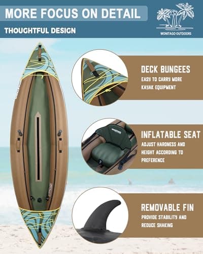 Inflatable Kayak, Portable Ripstop Oxford Cloth Recreational Touring Kayak with Fiberglass Kayak Paddle, Hand Pump and Carrying Bag, 1/2 Person