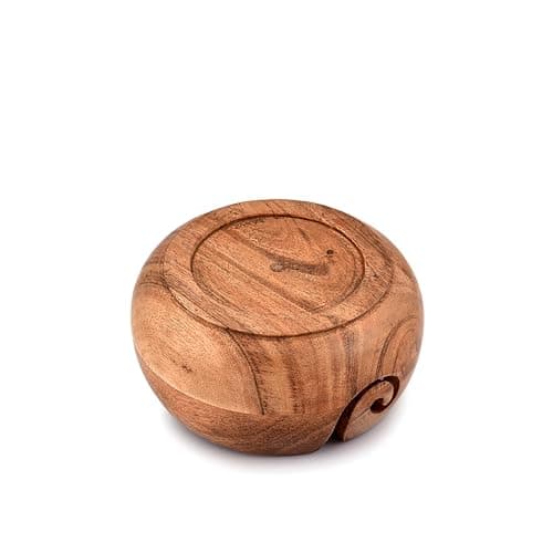 Samhita Acacia Wood Wooden Yarn Bowl for Crocheting & Knitting Hand Made by Indian Artisans Birthday Gifts for Mom & Knitting Lovers (6" x 6" x 3")
