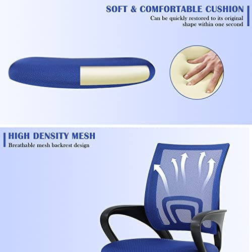 Home Office Chair Desk Chair Computer Chair with Lumbar Support& Armrest, Adjustable Ergonomic Mid Back Task Chair Mesh Rolling Swivel Office Desk Chairs for Bedrooms, Blue