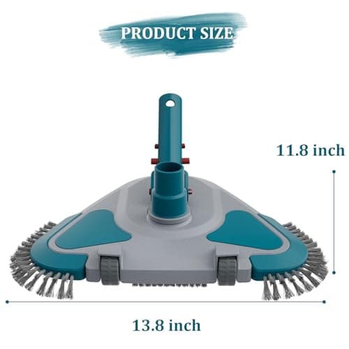 Upgrade Pro Weighted Triangular Pool Rotative Vacuum Head with Brush & EZ Clip Handle - for Cleaning Surface Safe on Vinyl Lined Pools