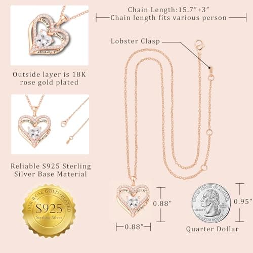 Preserved Red Rose Gift Box with Heart Necklace Eternal Real Rose Dainty Love Pendant Romantic Gift for Women on Anniversary, Birthday, Valentine’s Day