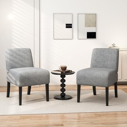 Giantex Armless Accent Chair Set of 2, Upholstered Living Room Chair with Rubber Wood Legs, Modern Slipper Side Chair, Reading Chair for Living Room, Bedroom, Waiting Room, Office, Small Spaces, Grey