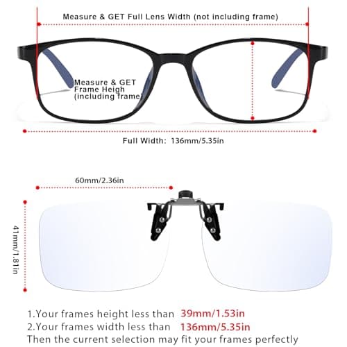 Trysee Rectangular Clip-On Flip-Up Blue Light Blocking Glasses for Eyes Strain/Light Sensitive TS309