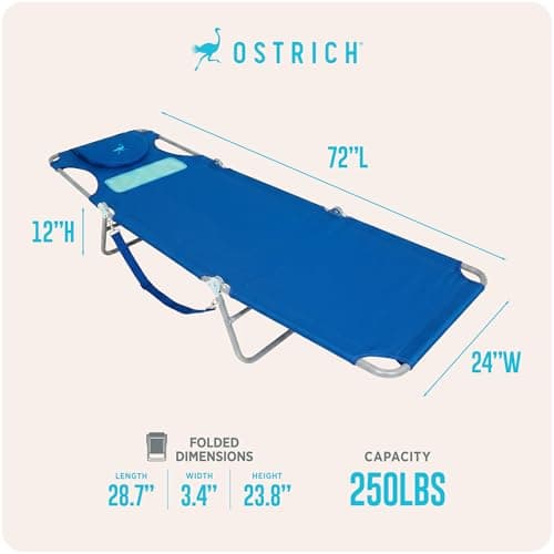 Ostrich the Ladies Comfort Lounger with Chest Support, Foldable and Portable Reclining Outdoor Patio Beach Lawn Camping Pool Tanning Chair, Ocean Blue