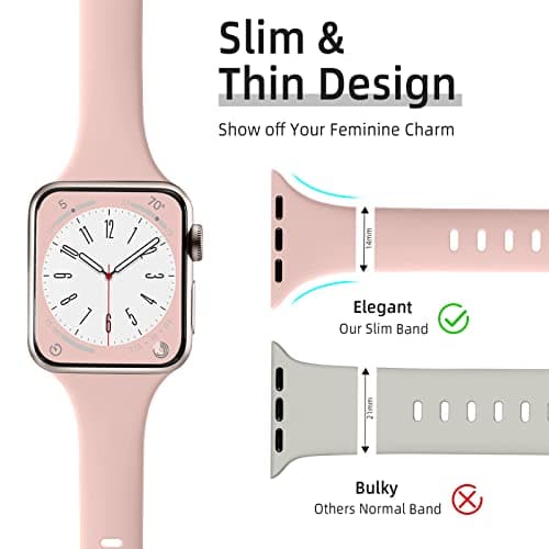 Lerobo Thin Slim Bands Compatible with Apple Watch 40mm 38mm 44mm 45mm 46mm 42mm 41mm 49mm SE iWatch Bands Ultra 3 2 1 Series 11 10 9 8 7 6 5 4 3 2 1 for Women Men, Soft Narrow Sport Strap Wristband