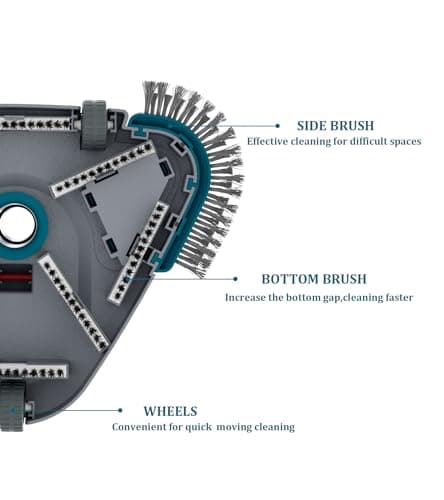 Upgrade Pro Weighted Triangular Pool Rotative Vacuum Head with Brush & EZ Clip Handle - for Cleaning Surface Safe on Vinyl Lined Pools