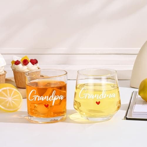 Futtumy Grandparents Gifts, Grandma Wine Glass Grandpa Whiskey Glass Set, Christmas Gifts for Grandparents, Grandma Grandpa Gift for Mothers Day Fathers Day Birthday