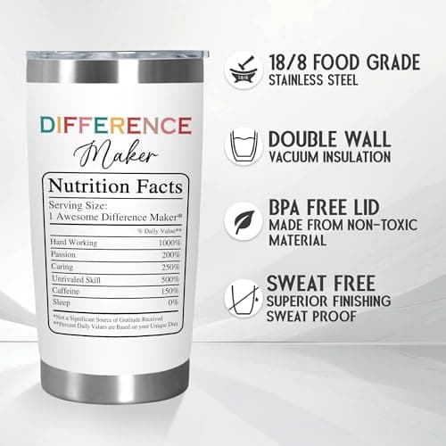 Christmas Appreciation Gifts for Coworkers - 20 oz Stainless Steel Insulated Tumbler - Birthday Inspirational Thank You Gifts for Women Teachers Coworkers Boss, Difference Maker Gift Ideas