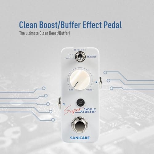SONICAKE Clean Boost Pedal with Buffer and +12dB Gain, Mini Pure Boost Guitar Bass Effects Pedal - Sonic Super Master