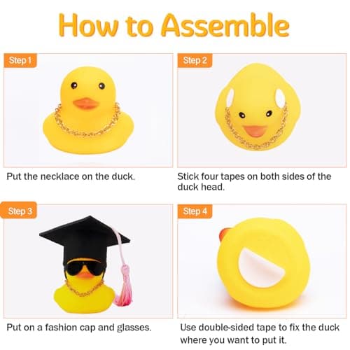 wonuu Car Dashboard Decor Graduation Hat Rubber Duck, Car Ducks Ornaments with Mini Hat Necklace Sunglasses Scarf (Black) B0CSYPZJK4