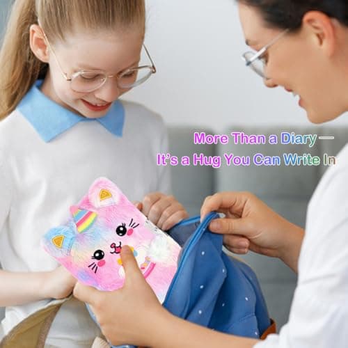 Secret Journal Notebook with Cute Purse Multicolored Pen Gifts for Daughter Grandkid Niece Student PJDRLLC Plush Cat Diary with Lock – Birthday Gift for 6-12 Years Girls B0H34DWW59