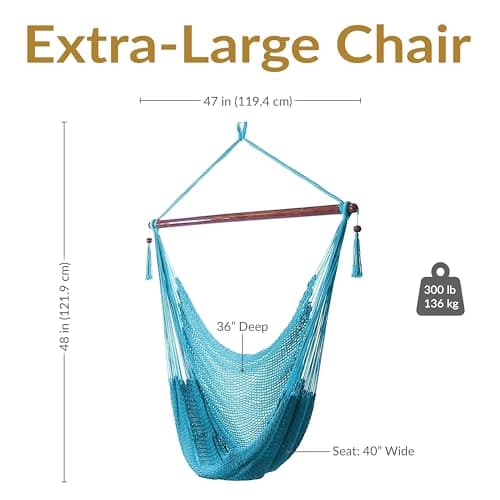 Sunnydaze Outdoor Hammock Chair Swing for Reading - Hanging Hammock Swing for Indoor or Patio - 300lb Capacity - Caribbean XL - Sky Blue