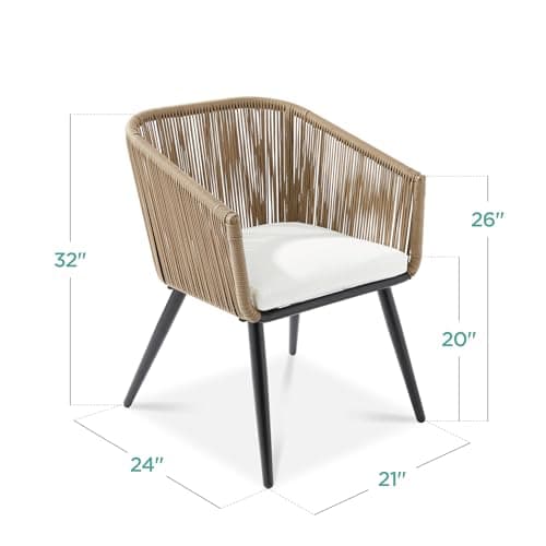 Best Choice Products Set of 2 Patio Dining Chairs, Outdoor Seating for Backyard, Poolside, Balcony w/Woven Wicker Design, 250lb Weight Capacity - Natural/Ivory