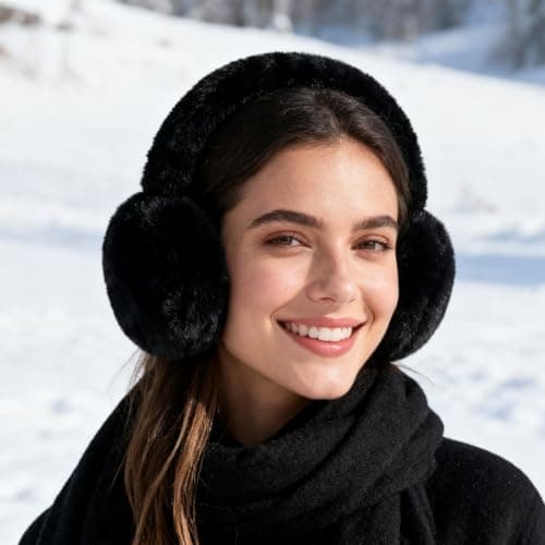 LZEDIRA Ear Muffs for Women Mens, Winter Faux Fur Earmuffs, Fluffy Cute Earmuffs, Foldable Ear Warmers for Mens Cold Outdoor