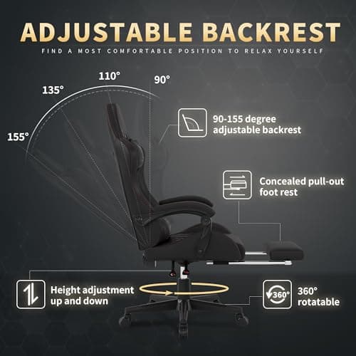 Gamtimer Gaming Chair, 400 lbs Adult Chair, High Back Computer Chair with Footrest and Linked Armrests, Office Video Game Chair with Lumbar Support (Black)