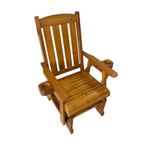 Fortune Candy Wooden Patio Glider for One Person, with High Back and Deep Contoured Seat, Solid Fir Wood, Heavy Duty 600 LBS (Cedar Tone, 1-Seater)