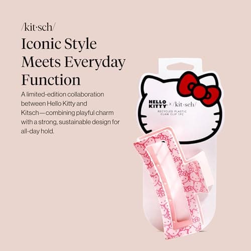 Kitsch Hello Kitty Recycled Plastic Jumbo Claw Clip, Extra Large claw Clips for Thick Hair, Big Hair Clips for Thin Hair | Ideal Gifts for Women (1 Piece, Pink Kitty Faces)