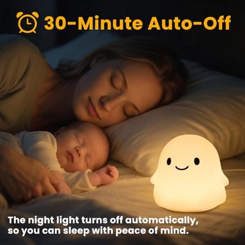 Ghost Night Light for Kids, Squishy Silicone Lamp - 50H Low/12H High, 2 Brightness, Tap-Control, USB Rechargeable, for Kids Halloween Decor & Nursery, Great Ghost Gifts