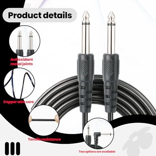 10 ft 6.35mm Guitar Cable - Straight to Straight Instrument Cable, Black Electric Guitar Cord for Electronic Drum, Musical Instrument, Speaker