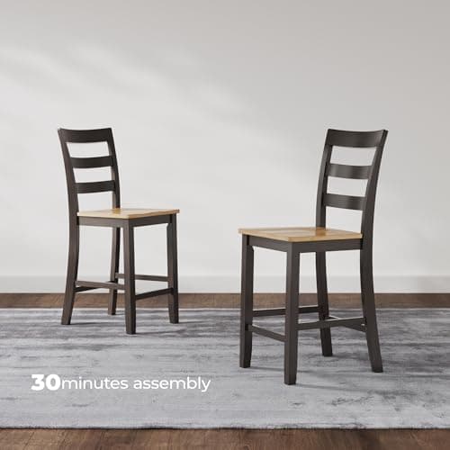 Signature Design by Ashley Gesthaven Counter Height Barstool, Set of 2, Adjustable Levelers, Solid Wood Frame, Natural/Brown