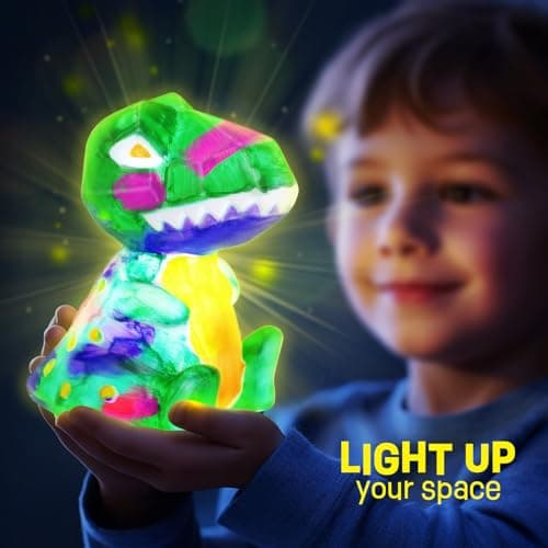 Paint Your Own Dinosaur Lamp Kit, Art Supplies Kids Paint Set, Arts and Crafts for Kids Ages 8-12, Dinosaur Toys Girls Boys Halloween Birthday Christmas Gifts Ages 3 4 5 6 7 8 9 10 11 12+