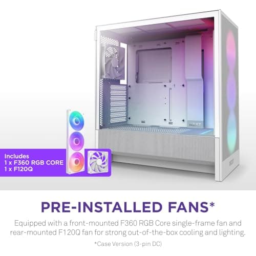 NZXT H5 Flow RGB 2024 - Compact ATX Mid-Tower PC Gaming Case - High Airflow - F360 RGB Core (CV) Included - 360mm Front & 240mm Top Radiator Support - Cable Management - Tempered Glass - White