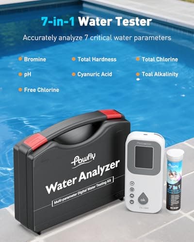 Pawfly 7 in 1 Digital Water Testing Kit, 50 Strips Hot Tub Test Kit, Digital Pool Water Tester for pH, Total Hardness, Total Chlorine, Free Chlorine, Total Alkalinity, Cyanuric Acid & Bromine