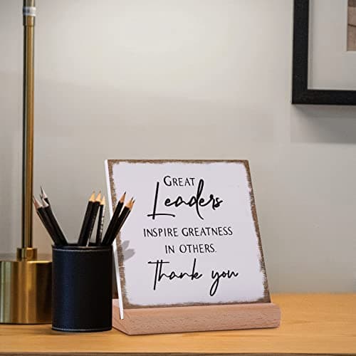 Afterprints Boss Gifts for Men Women, Thank You Acrylic Plaque, Appreciation Gifts for Boss Great Leaders Supervisor on Christmas, Retirement, Leaving, Leaders Signs with Wooden Stand