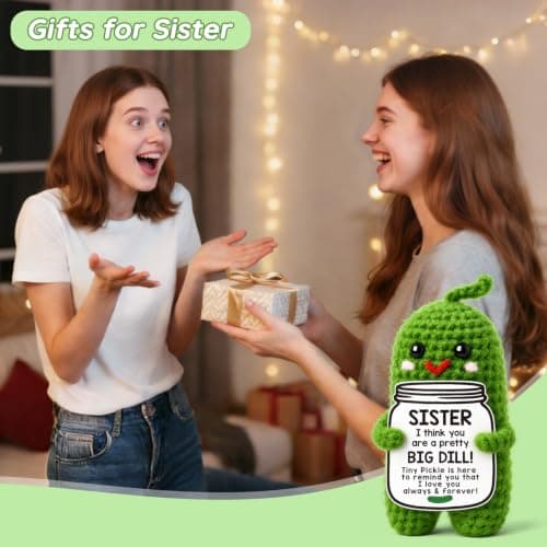 Sister in Law Gifts Birthday Gifts Card for Sister Adult Best Funny Sister Ever Gifts Secret Sister Wedding Gift Big Little Sister Birthday Gifts from Sister Handmade Crochet Pickle B0DKJVZJCB