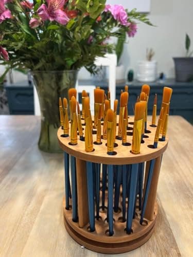 Rotating Paint Brush Holder - Handmade Paint Brush Holder Rotating Art Supply Organizer – Large Capacity Cherry Hardwood Brush Organizer for Desk, Arts and Crafts B0BTBF896Q