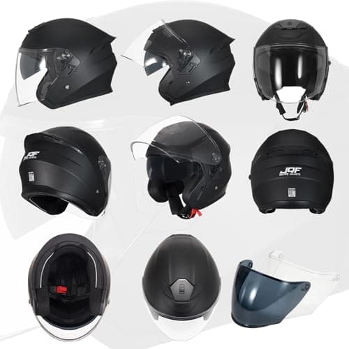 Motorcycle Helmets Open Face for Streey Moped Scooter, Dual Visor 3/4 Moped Helmets for Adults Motorbike Half Helmet 601 DOT Approved Men and Women