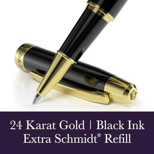Luxury Rollerball Pen in Black with 24K Gold | Elegant Gift Set for Men & Women