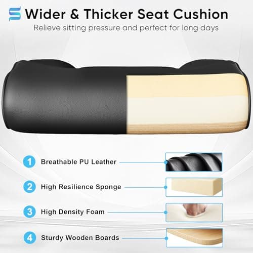 Sytas Ergonomic Office Chair with Adjustable Headrest, Executive Leather Desk Chair with Upgraded Lumbar Support for Lower Back Pain Relief, Thickened Backrest Computer Chair for Home Office, Black
