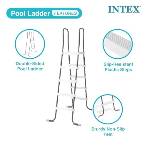 Intex 28067E Steel Frame 52" Pool Entry Step Ladder with Secure Non-Slip Steps for Above Ground Outdoor Swimming Pools, Silver