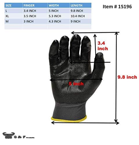 G & F Products 12 PAIRS Mens Working Gloves with Micro Foam Coating - Garden Gloves Texture Grip - men’s Work Glove For general purpose, construction, yardwork, Large (1519L-12),Grey/Black