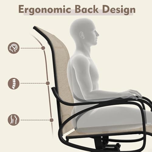 Patio Swivel Chairs Set of 4, All Weather Outdoor Rocking Chair with Textilene Breathable Back, Metal Frame, Patio Dining Chair for Backyard, Garde, Porch and Deck (4, Dark Brown)