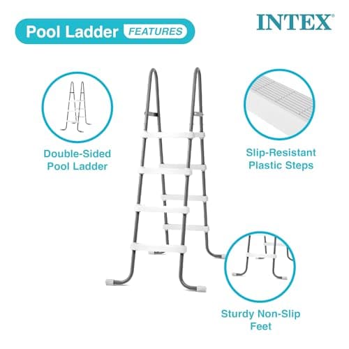 Intex Steel Frame Above Ground Swimming Pool Entry/Exit Ladder for 48" High Wall Pools, 300 Pound Capacity, Accessory Only, Pool Not Included