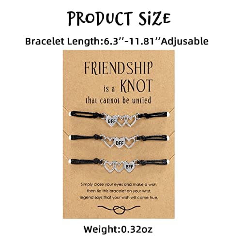 Teniinet Adjustable size and beautiful bracelet,best friend gift for women(Silver Heart for 3)