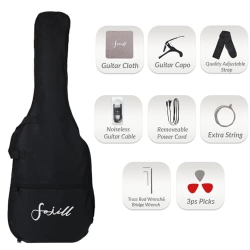 Fojill Full Size 4 Four String Electric Bass Guitar 20W Amplifier Amp Right Hand Beginner Starter Kit Set Combo Bundle Accessory Gig Bag,Strap,Picks,Capo,Noiselss Cable,Strings (Pink)