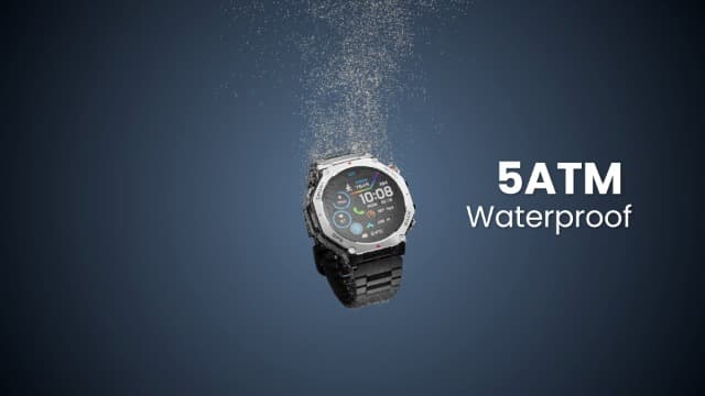 Military Smart Watch for Men Built-in GPS with LED Flashlight Compass, 1.43" AMOLED Display 5ATM Waterproof Fitness Tracker with Heart Rate/Sleep/Blood Pressure, Watches for Android/iPhone, Black