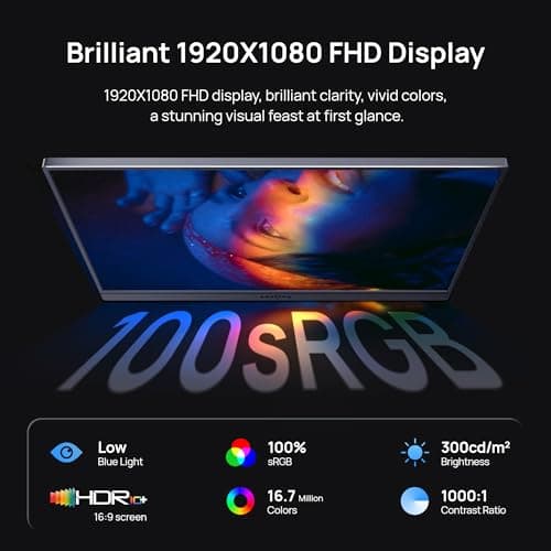 ARZOPA 16.1" Portable Monitor Gray, 100% sRGB FHD 1080P Kickstand Portable Laptop Monitor High Color Gamut Display IPS Eye Care Screen for High-end Office & Entertainment -Z1C Gray