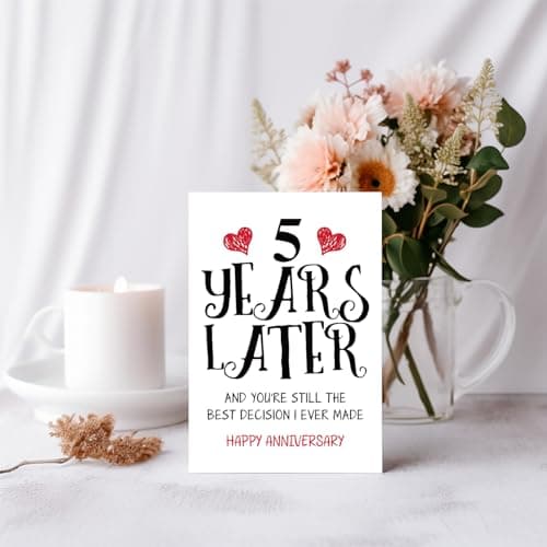 Romantic 5 Years Anniversary Card for Husband Wife, Sweet 5th Wedding Anniversary for Couple, Idea Five Years Wedding Card Gift for Him Her, 5th Wedding Anniversary Card, 5 Years Anniversay Decor