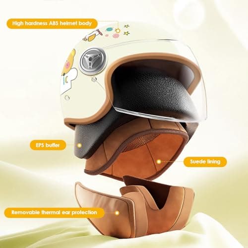 DOT Approved Kids 3/4 Open Face Motorcycle Helmet, Retro Vintage Lightweight Helmets, for Boys & Girls 3-15 Years Old Electric Scooter Helmet Fits Dirt Bike Moped ATV Go Kart 4 Wheeler