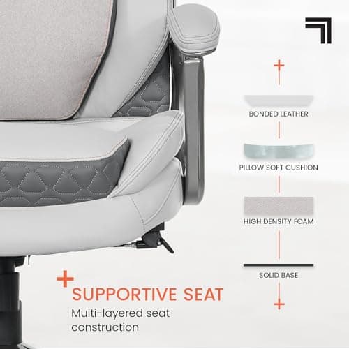 Sharper Image S600 Active Lumbar Ergonomic Bonded Leather Swivel Executive Massage Chair, White/Gray
