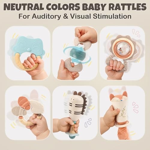 Sensory Toys with Soft Textures, Gentle Sounds & Easy-Grip Shape, Neutral Newborn Gift(10-Pack) Baby Rattles & Teethers Set, Baby Toys 0-6 Months, Teething Toys 3-6 Months B0F62MWKGD