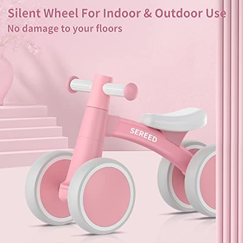 12-24 Months Toddler Bike, First Learning Ride on Toys, 4 Silent Wheels Indoor Outdoor Baby Walker, Pink New SEREED Baby Balance Bike for 1 Year Old Boy Girl, First Birthday Gift Toy B0B38JGP21